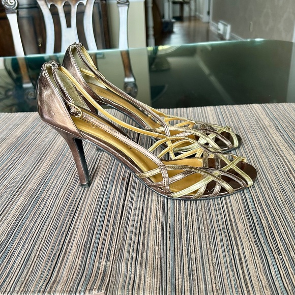 Chinese Laundry Strappy Metallic Bronze and Gold Leather Heels Size 10 - Picture 5 of 8